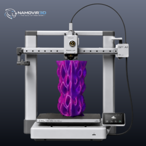 Bambu Lab A1 3D Printer printing a purple decorative vase with precision FDM technology